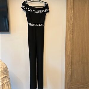 Elegant Black Jumpsuit with Greek Key Design